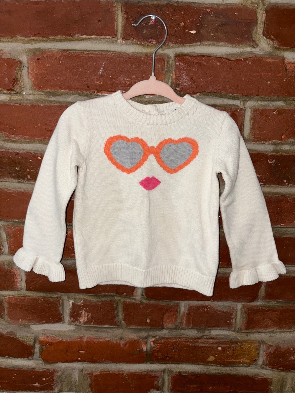 Janie and Jack Cream Sweater with Orange Heart Sunglasses & Pink Lips